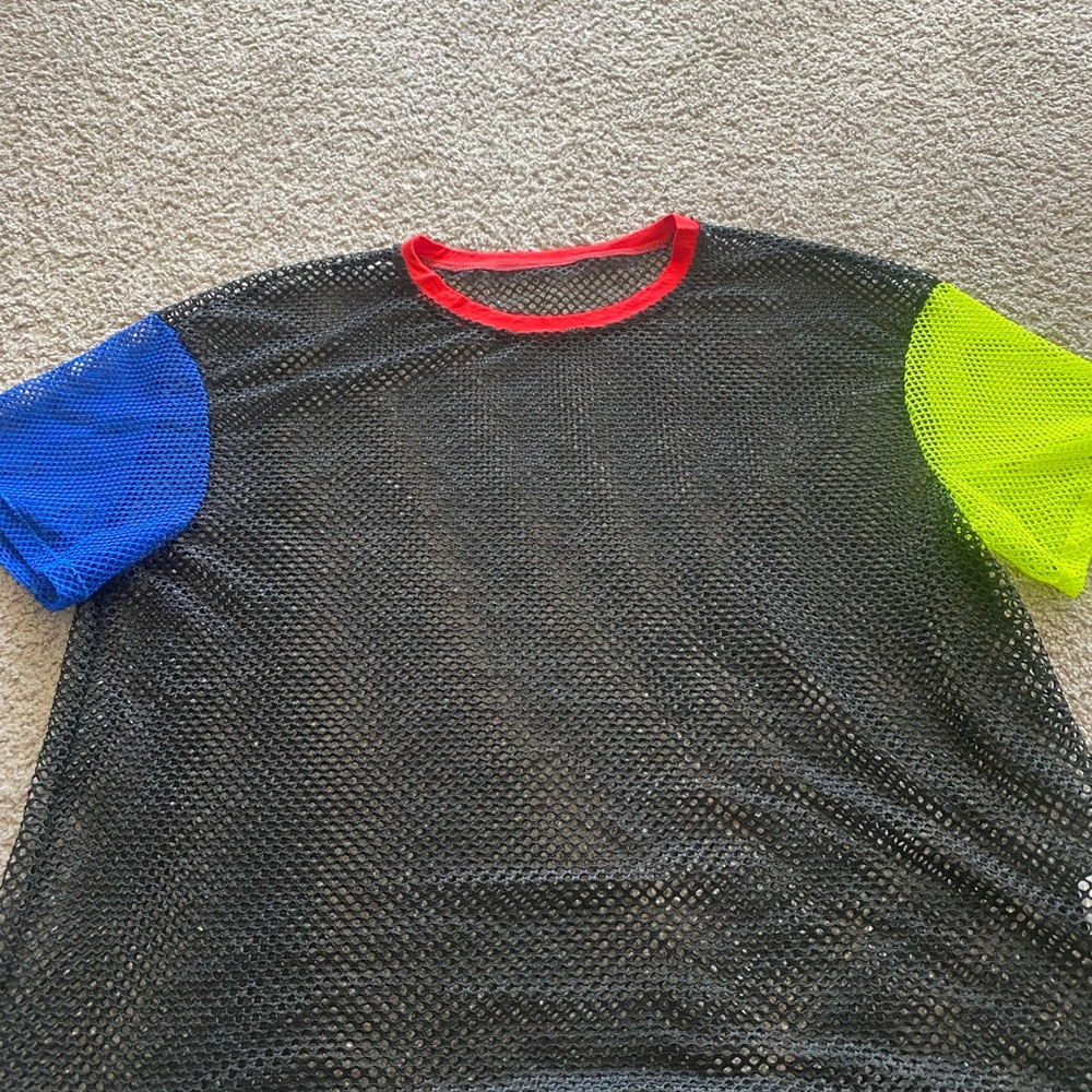 Women’s Shein Curve Black Mesh Top with Neon Accents